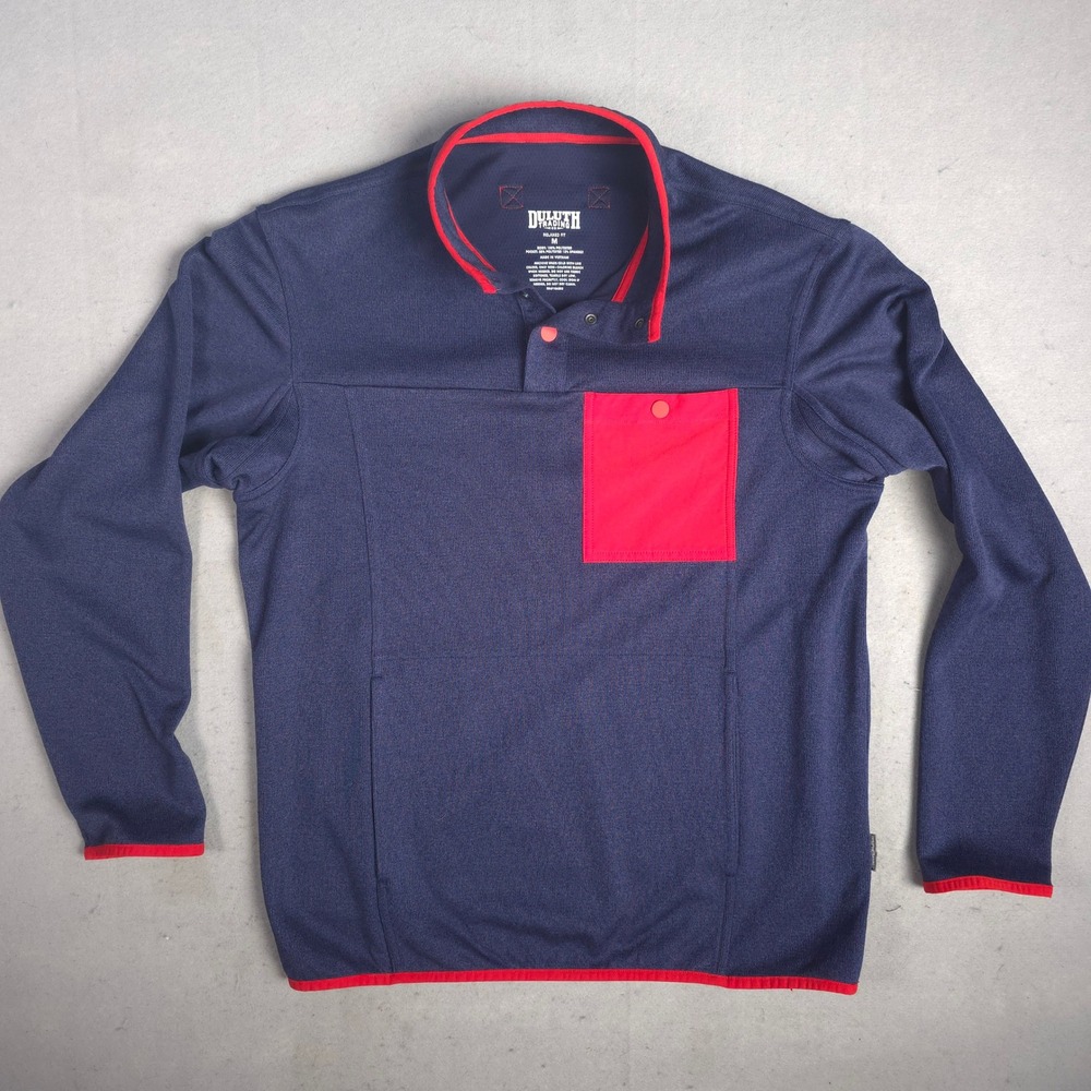 Duluth‎ Trading Co. Pullover Shirt Mens Medium Blue Red Button Mock Neck